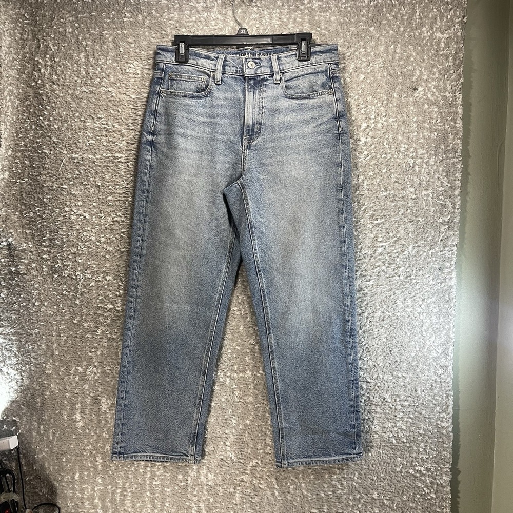 American Eagle Super High Rise‎ Ankle Straight Jeans 8 Short Blue Bohemian NWT